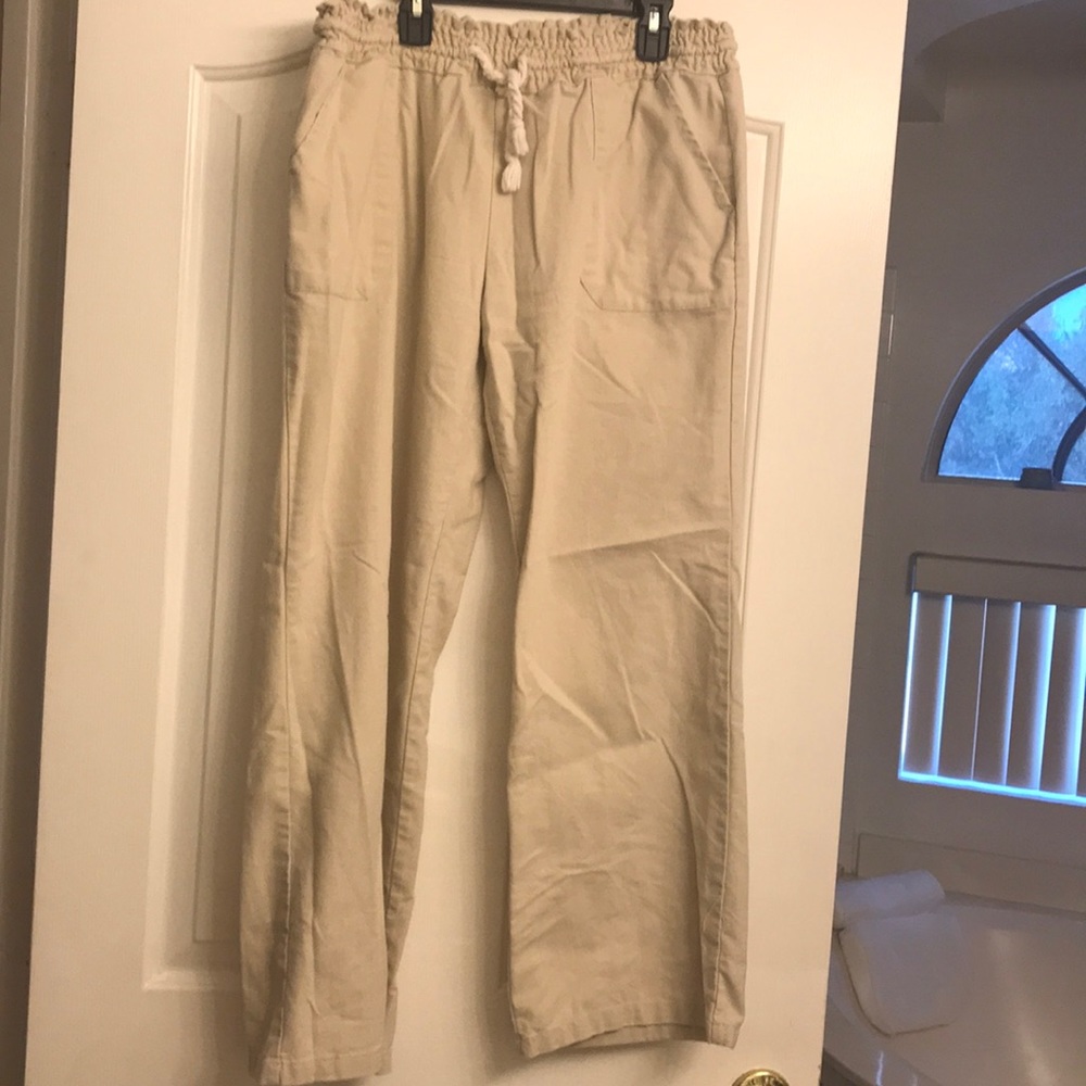 Wide leg linen pants with drawstring